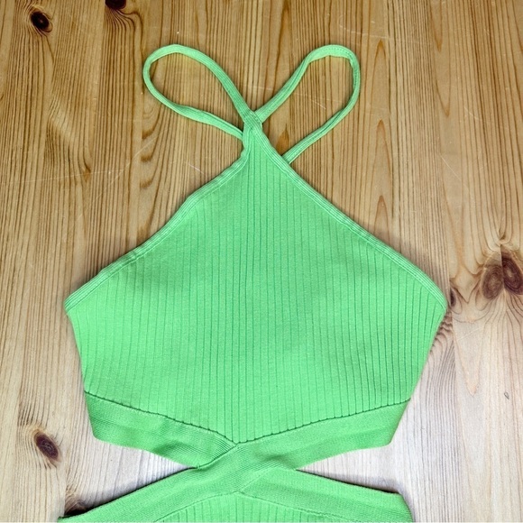 Zara Green Brat Girl Cutout Halter Top Bodysuit Y2K Ribbed Women’s Size Small - Picture 3 of 13